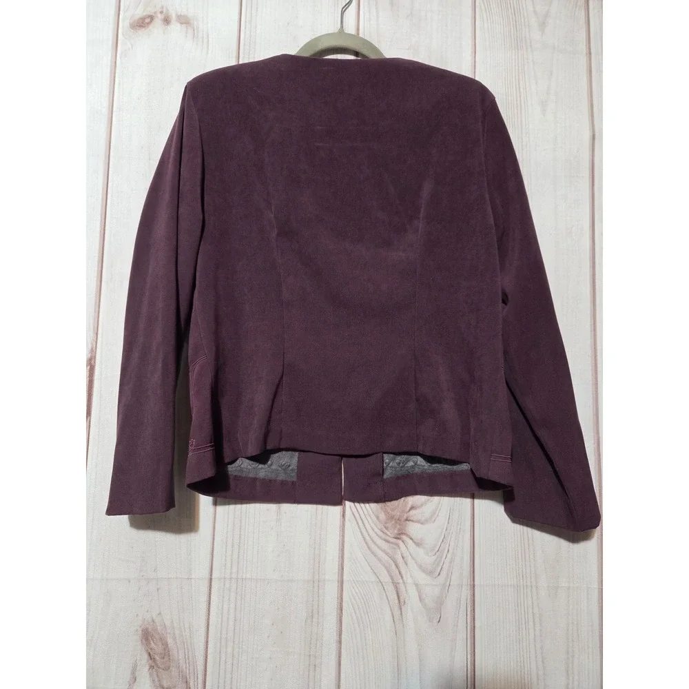 Sag Harbo Purple Faux Suede Embroidered Button Front Jacket Womens No Size Tag